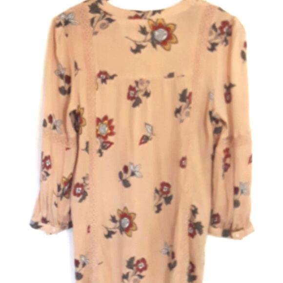 Womens Sz S Beige Gauzy Floral Fairy BOHO Cottage Core V-Neck Pullover Blouse - Picture 2 of 11